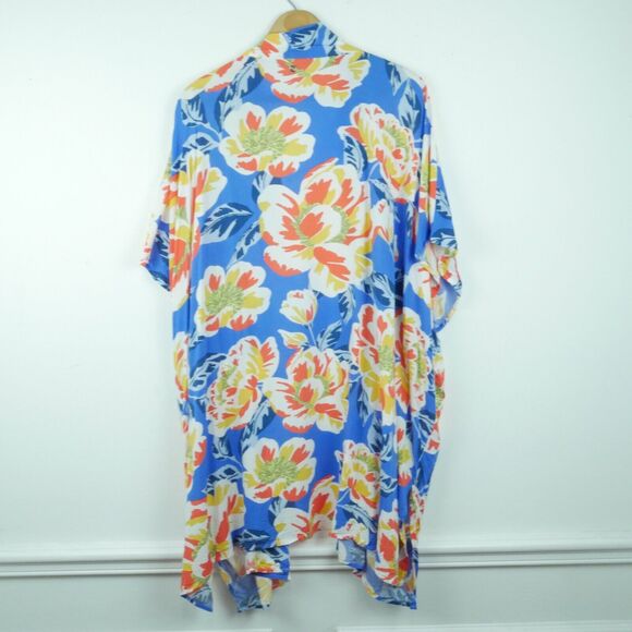 Skye One Size Kimono Beach Cover Robe Topper Blue Floral Tropical Resort Beachy - Picture 4 of 5